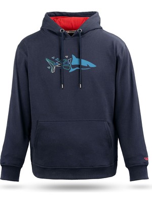 Tarrzzcom Unisex Piksel Köpekbalığı Tasarım Kapşonlu Sweathirt %100 Pamuk 3 Iplik Kanguru Cepli Hoodie