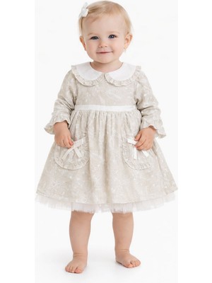 Işleme Detaylı Kız Bebek Elbise Vizon