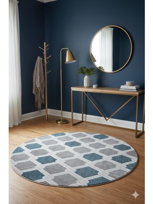 Swan Home Kaymaz Tabanlı Yuvarlak Koridor Mutfak Halısı SHJ3011 Mavi