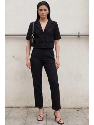 Hiccup Kadın My Fashıon Cep Detaylı Gömlek & Pantolon Ikili Takım Siyah