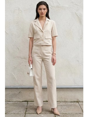 Hiccup Kadın My Fashıon Cep Detaylı Gömlek & Pantolon Ikili Takım Bej Doğal