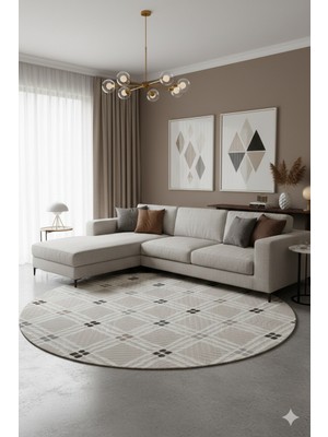 Swan Home Kaymaz Tabanlı Yuvarlak Koridor Mutfak Halısı SHJ3010 Bej