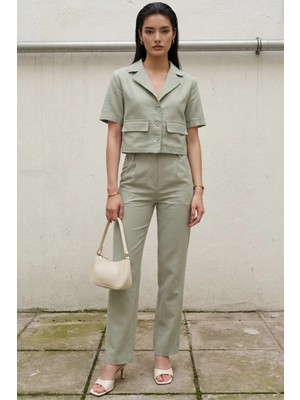 Hiccup Kadın My Fashıon Cep Detaylı Gömlek & Pantolon Ikili Takım Adaçayı Yeşili