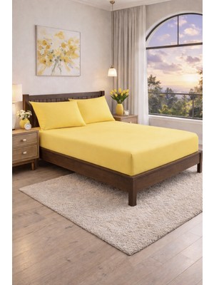 Homenup 120X200 Tek Kişilik Lastikli Çarşaf (Nevresim Kumaşı) Pamuk-Polyester Sarı