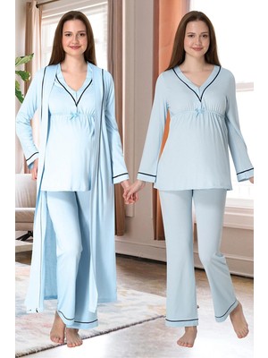 Effortt 4054 Biye Detaylı Sabahlıklı Lohusa Pijama Takımı