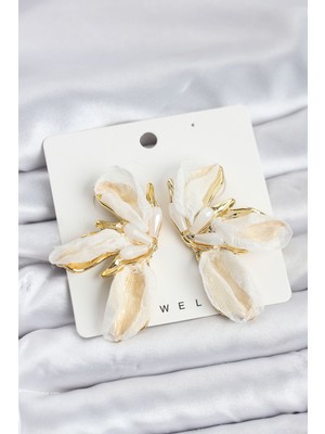 Hopinip Lotus Model Beyaz Renk Tüllü Kadın Küpe - Lisinya