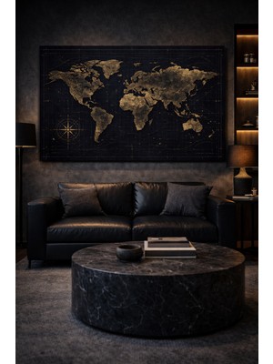 Artease Modern Altın Tonlu Dünya Haritası Kanvas Tablo