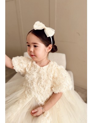 Gül Aplikeli Saç Bandı Krem