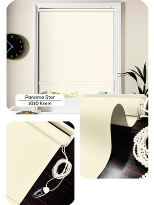 YS Perde Tasarım Panama Mat Keten Ekstra Kalın Lüx Güneşlik Stor Perde, Alüminyum Kasalı Yüksek Kaliteli - Krem PNM/QXW1010