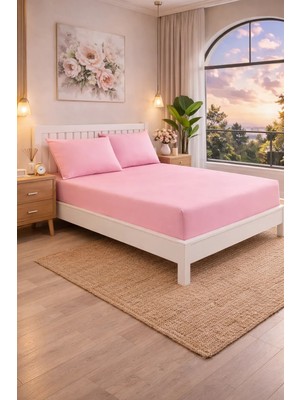 Homenup 120X200 Tek Kişilik Lastikli Çarşaf (Nevresim Kumaşı) Pamuk-Polyester Pembe