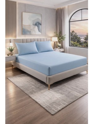 Homenup 160X200 Çift Kişilik Lastikli Çarşaf (Nevresim Kumaşı) Pamuk-Polyester Mavi