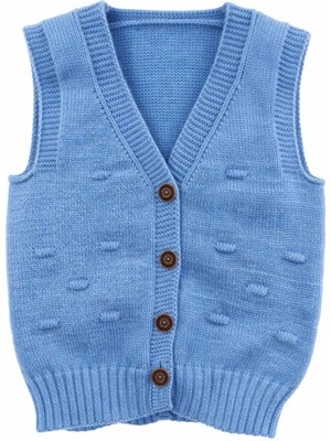 Erkek Çocuk Örgü Yelek Fasulye Desen Mavi