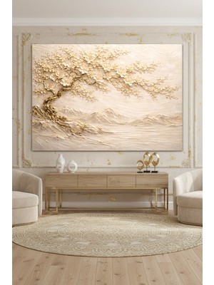 Artease Soyut Altın Çiçekli Manzara Kanvas Tablo