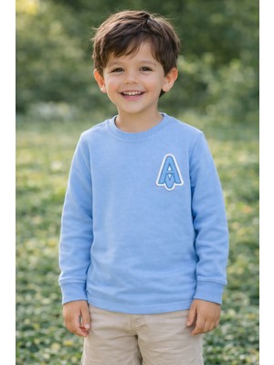 Tanem Erkek Çocuk Jakarlı Mavi Örme Sweatshirt