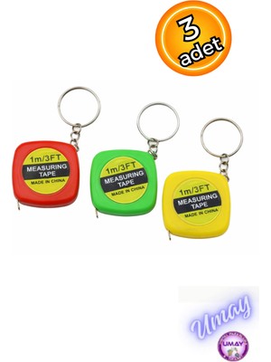 Fashion Taşınabilir Mini Metre Anahtarlık 1 Metre 3ft Şerit Ölçüm Bandı Cep Tipi (3 Adet)