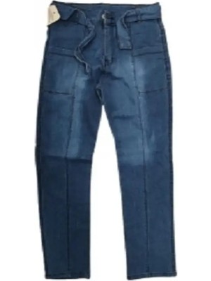 Egecan Kuşaklı Dikiş Detaylı Kız Çocuk Mavi Kot Pantolon 2426