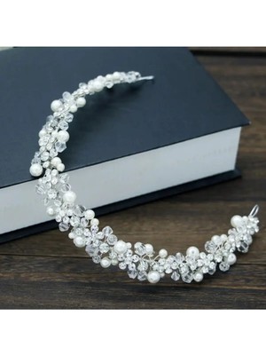 Byen Giyim Kristal Renkli Dünya Taşlı Incili Saç Aksesuarı Nikah, Düğün,nişan,kına,gelin Tacı Saç Aksesuarı
