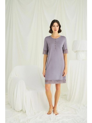 İlk El Grup Ieg™  Dantel Detaylı Kısa Kollu ve Önü Düğmeli Gecelik