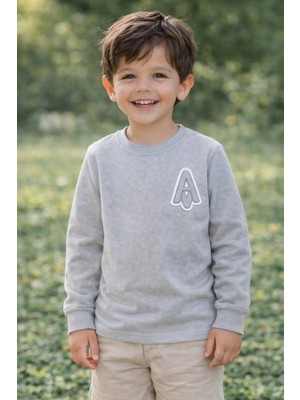 Tanem Erkek Çocuk Jakarlı Gri Örme Sweatshirt