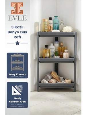 Evle 3 Katlı Banyo Köşe Rafı - Duş Içi Şampuanlık ve Düzenleyici Organizer - Modüler Üçgen Raf