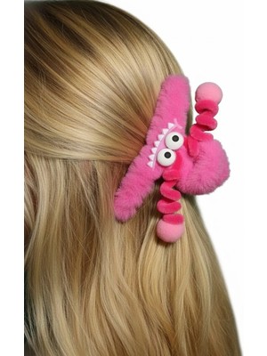 Caş Dekorasyon Fuşya Renk Canavar Figürlü Peluş Mandal Toka