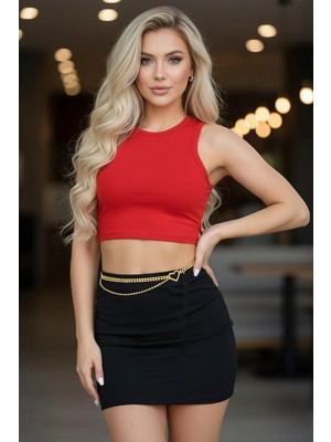 Caş Dekorasyon Altın Renk Kalp Figürlü Taşlı Bel Zinciri Vücut Aksesuarı