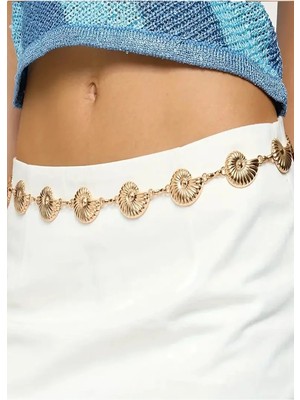 Caş Dekorasyon Altın Renk Deniz Kabuğu Zincir Kemer