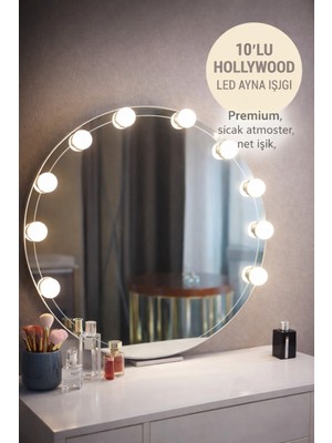 Medushop® Usb’li 10’lu Hollywood Makyaj Aynası Ampul Seti 3 Renk 10 Kademe Dimmerli LED Işık