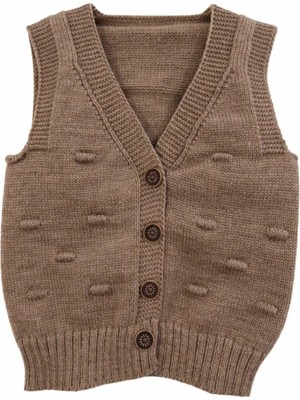 Erkek Çocuk Örgü Yelek Fasulye Desen Kahverengi