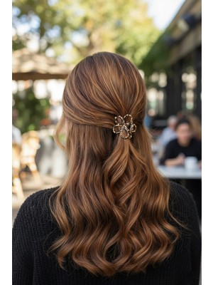 Caş Dekorasyon Kahverengi Çiçek Detaylı Leopar Desenli Mandal Toka