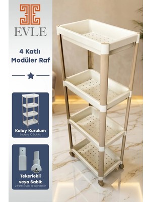 Evle 4 Katlı Tekerlekli Modüler Raf Ünitesi - Çok Amaçlı Mutfak Banyo Balkon Düzenleyici