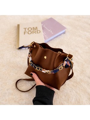 VogueaStyle Kahve Zincir & Şerit Detaylı Omuz Çantası