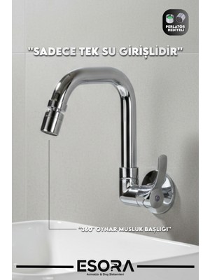 Esora 360° Oynar Başlıklı Duvardan Tek Su Mutfak - Banyo ve Lavabo Bataryası