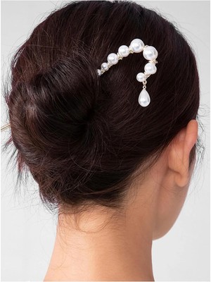 Caş Dekorasyon Gümüş Renk Incili Topuz Toka