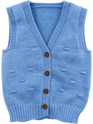 Erkek Çocuk Örgü Yelek Fasulye Desen Mavi