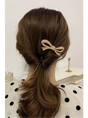 Caş Dekorasyon Altın Renk Kurdeleli Incili Metal Topuz Tokası