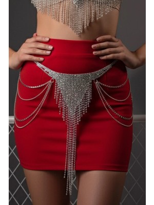 Caş Dekorasyon Gümüş Renk Taşlı Bel Zinciri Kemer