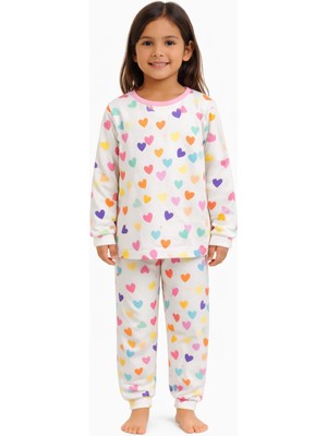 Süpermini Minik Renkli Kalpler Kız Çocuk Pijama Takımı