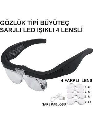 Indispensablely Şarjlı Gözlük Büyüteç 4 Farklı Lens 11537DC
