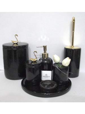 Akmera Home Toros Siyahı %100 Doğal Mermer 7 Parça Lüks Banyo Seti – Asil ve Zamansız Tasarım