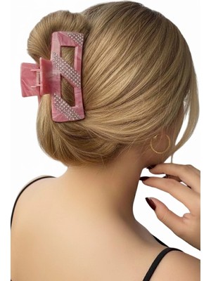 Caş Dekorasyon Pembe Renk Taşlı Kemik Mandal Toka