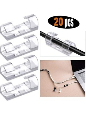Yapışkanlı Kablo Sabitleyici Şeffaf Klips 20'li