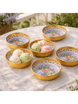 Sarkap Home 10 cm Çap, 3.2 cm Yükseklik 6'lı  Lemon Design Turuncu Dondurmalık ve Çerezlik Seti