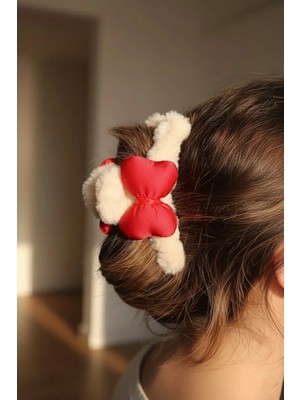 Caş Dekorasyon Krem Renk Kurdele Figürlü Peluş Mandal Toka