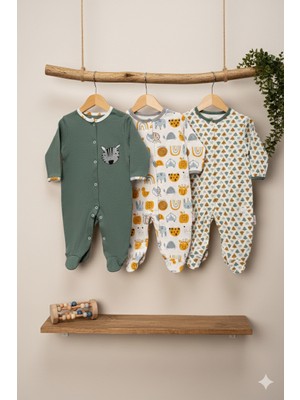 Simurg Baby Bebek Tulum Seti %100 Pamuklu Çok Renkli Rahat Kalıp 3’lü Kıyafet Uyku Tulumu