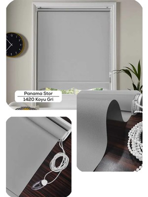 YS Perde Tasarım Panama Mat Keten Ekstra Kalın Lüx Güneşlik Stor Perde, Alüminyum Kasalı Yüksek Kaliteli - Gri PNM/ZYW1020