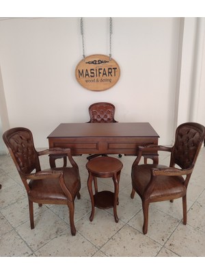 Masifart Obre Ahşap Ofis Takımı Çalışma Masası Grubu 5 Parça