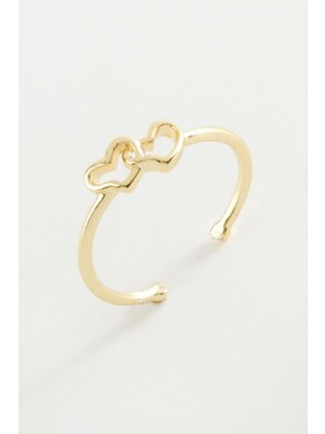 Pazarois Altın Renk Çift Kalp Figürlü Ayarlanabilir Bijuteri Yüzük