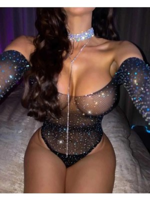 Hayat Bazenel Renkli Dünya Fantezi Giyim Taşlı Bodysuit Gecelik Sıra Sende