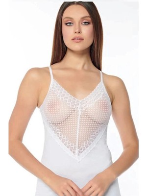 Byen Giyim Kalp Desen Dantel Işlemeli Askılı Kadın Beyaz Atlet KB2570